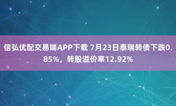 信弘优配交易端APP下载 7月23日泰瑞转债下跌0.85%，转股溢价率12.92%