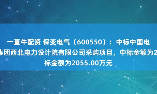 一直牛配资 保变电气（600550）：中标中国电力工程顾问集团西北电力设计院有限公司采购项目，中标金额为2055.00万元